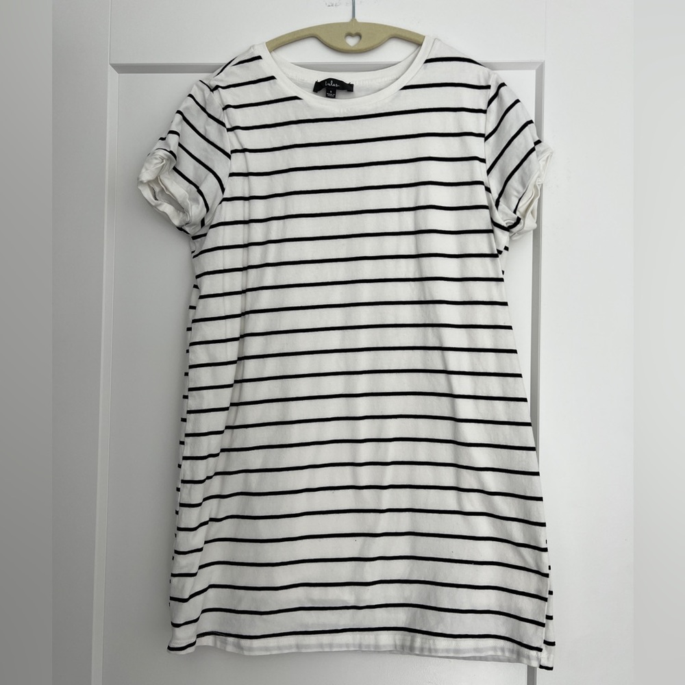 Lulus Black and Cream Striped t shirt dress - small